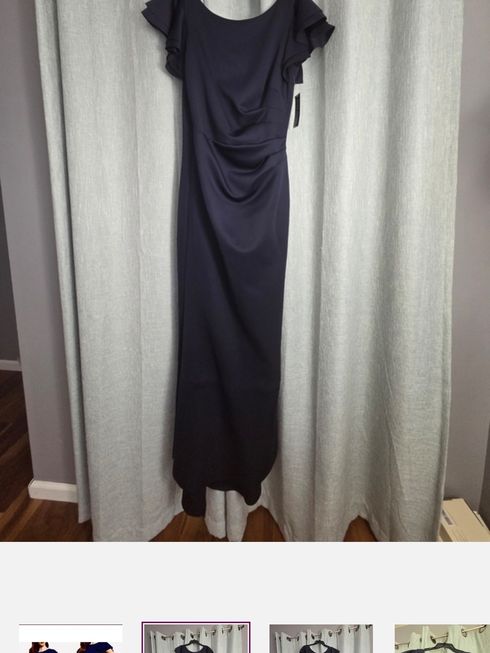 Jessica Howard Navy Scuba Gown V-Back Maxi Dress with Flutter Sleeves